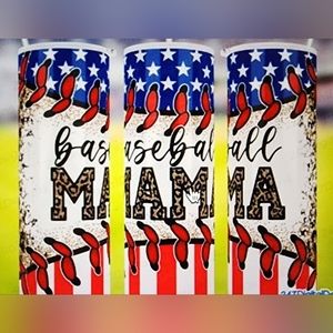 Baseball mama 20oz Tumbler, handmade. With lid and straw.